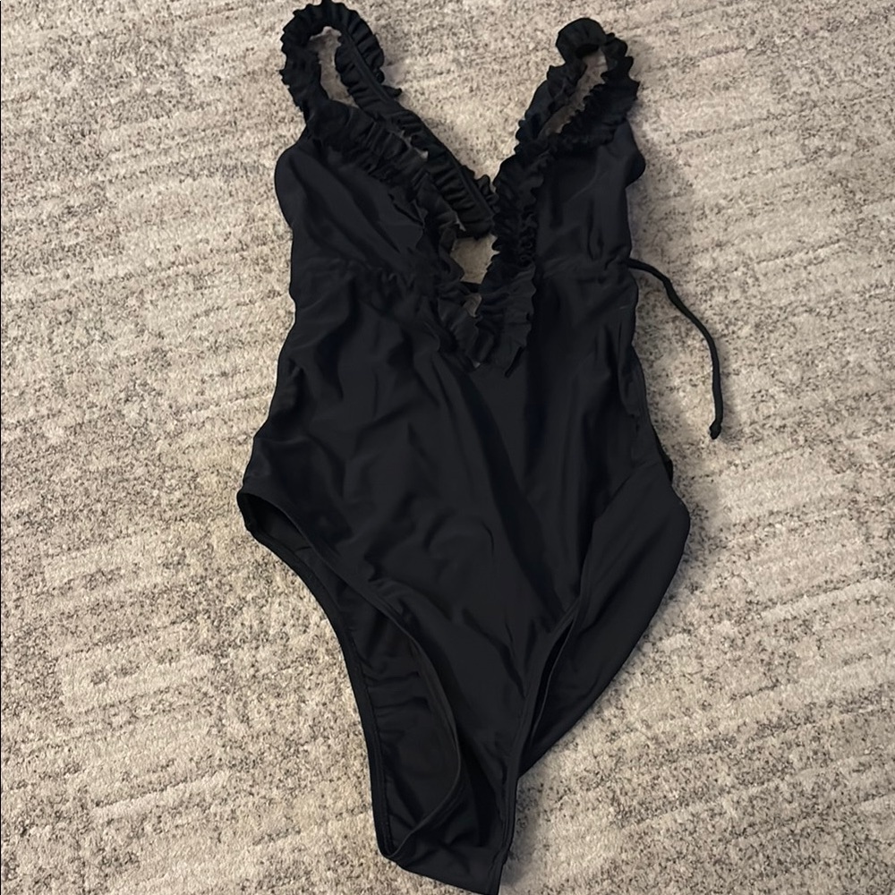 Black Ruffled One-Piece Swimsuit